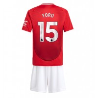 Camiseta Manchester United Leny Yoro #15 Primera Equipación para niños 2024-25 manga corta (+ pantalones cortos)